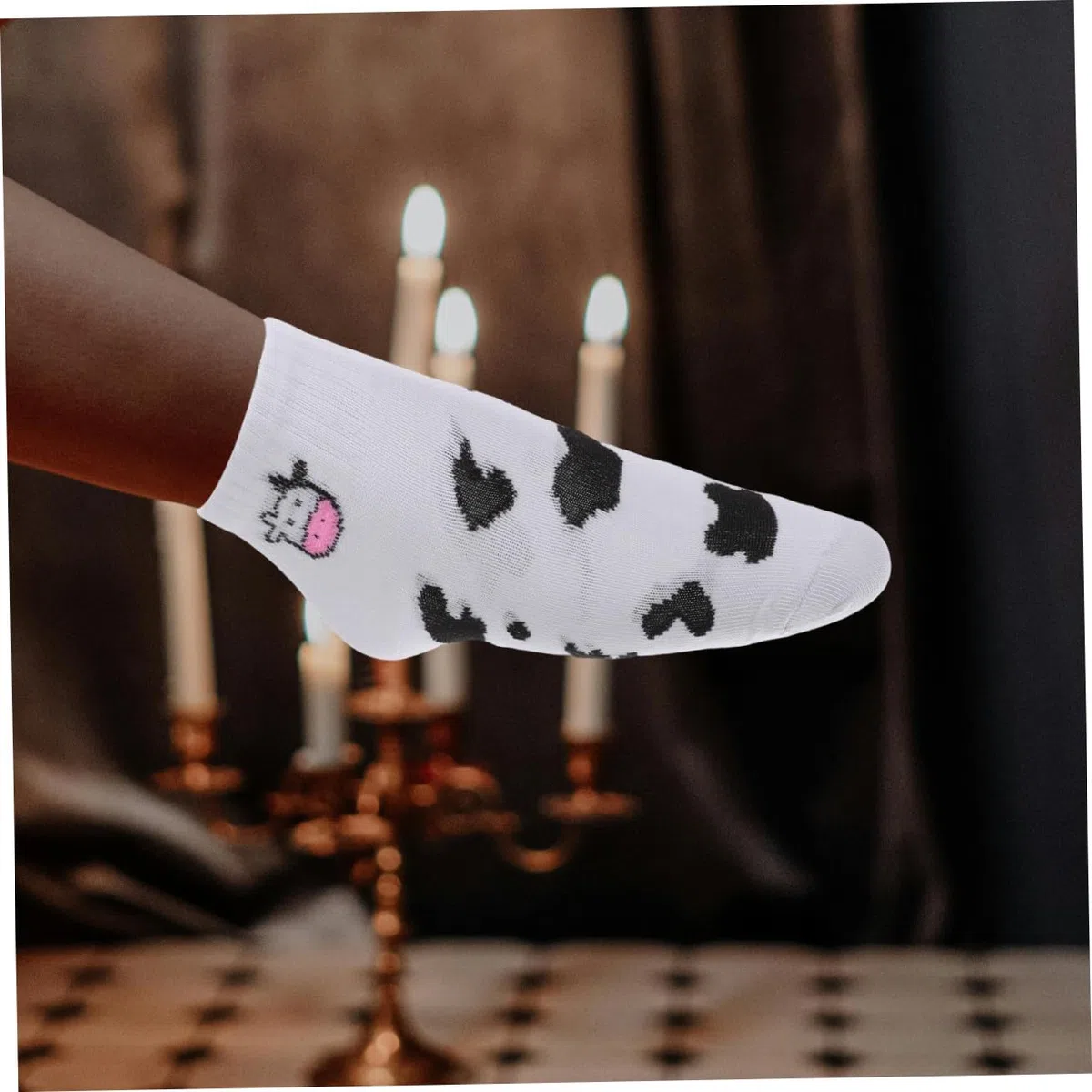 BESPORTBLE 5 pares Calcetines Cortos de Algodón para Mujer con Estampado de Vaca y Diseño Elástico y Transpirable para Adolescentes y Diario