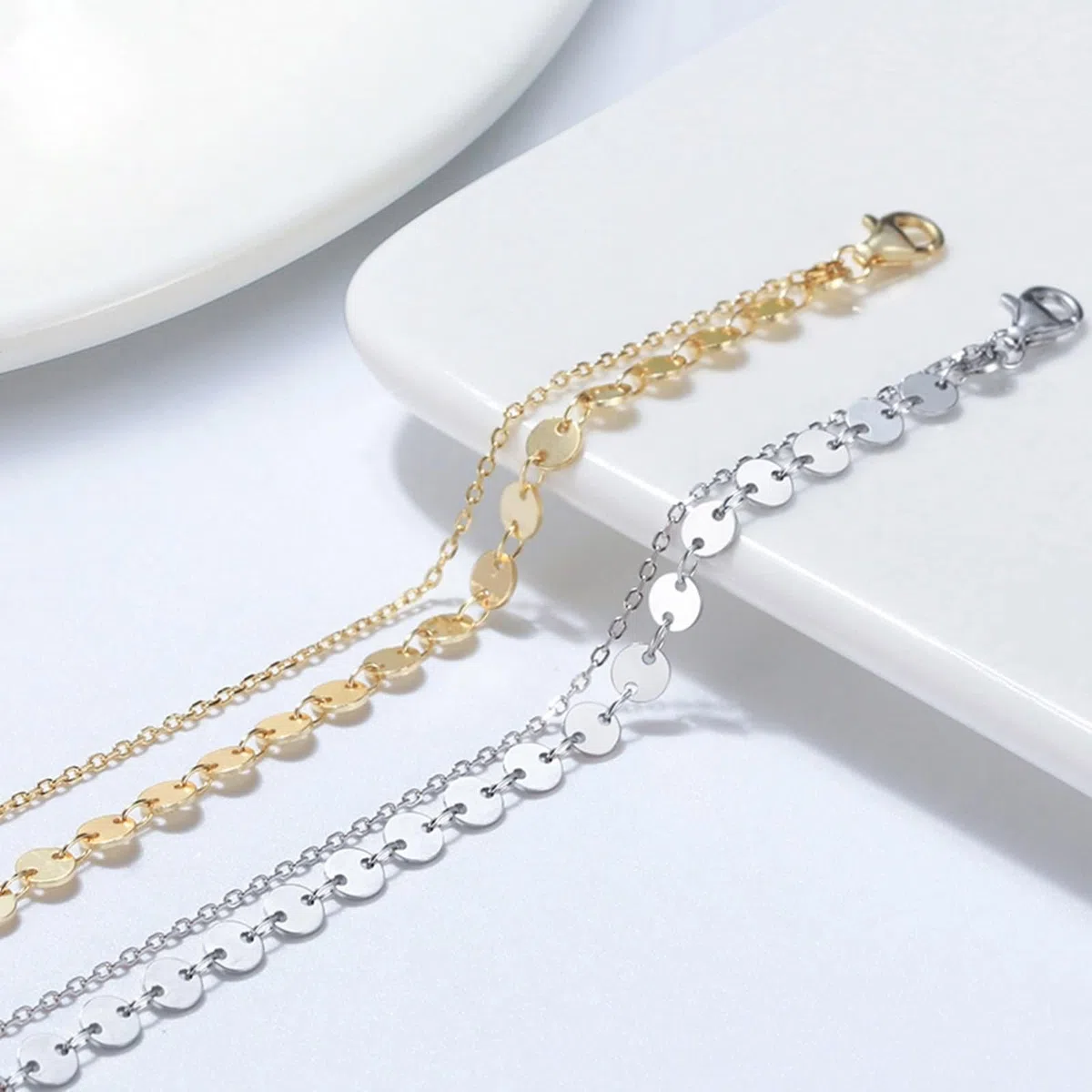 Tobillera mujer vacaciones, pulsera tobillera plata ley mujer, cadena 2 capas tobilleras lentejuelas mujer