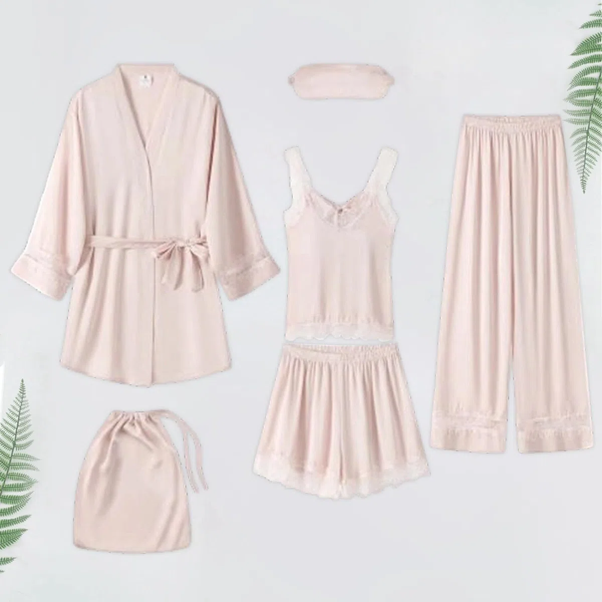 Genérico Conjunto Pijama Mujer Rayas 4 Piezas Ropa Dormir Mujer Casual Camiseta Pantalón Accesorios Cómodos para Casa