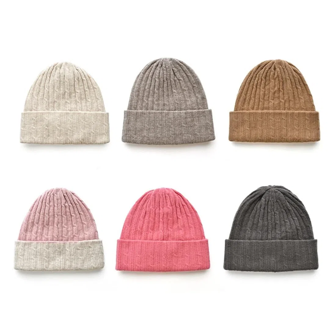 Gorro De Lana Pura De Doble Capa Trenzado Fino Para Mujer, Gorro De Lana De Punto Cálido, Gorro Para Niña Y Niño Para Otoño E Invierno