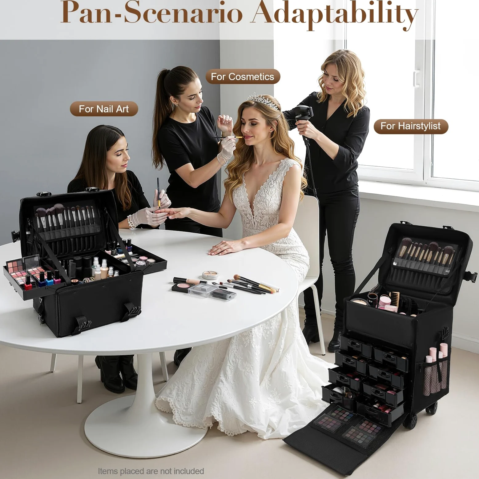 Maleta de peluquería con 8 cajones, 2 en 1, maletín de maquillaje profesional, maletín de maquillaje para viaje, color negro