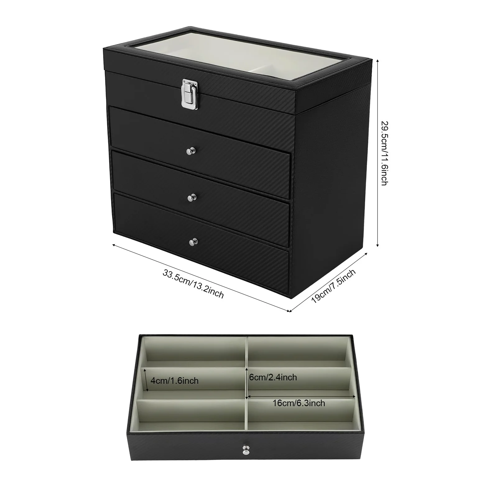 Caja de almacenamiento para gafas, caja organizadora de gafas, caja de joyería, caja de piel sintética con tapa de cristal, caja de almacenamiento para gafas de sol, regalo para relojes y pulseras