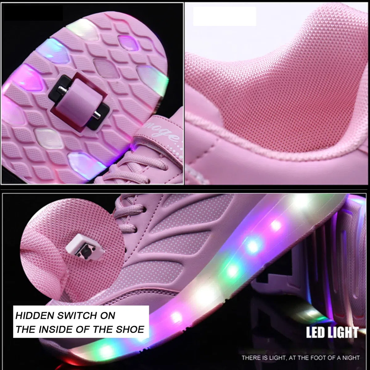 EMDPBD Zapatos de Patines para Niños Zapatillas Deportivas LED Zapatos con Ruedas Recargables USB para Niños Niñas Principiantes Regalo,Pink-30EU
