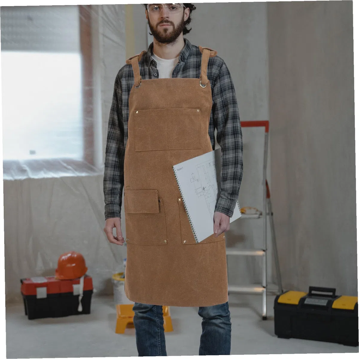 Didiseaon delantal de trabajo con bolsillos mono de trabajo delantal de taller para mujer Light Brown