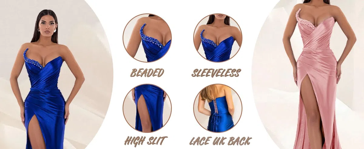 Genérico Vestidos de satén para Fiesta de graduación Vestido Largo con Lentejuelas Brillantes y Corte Sirena Vestidos de Noche con Cuello en V Plisados y Abertura