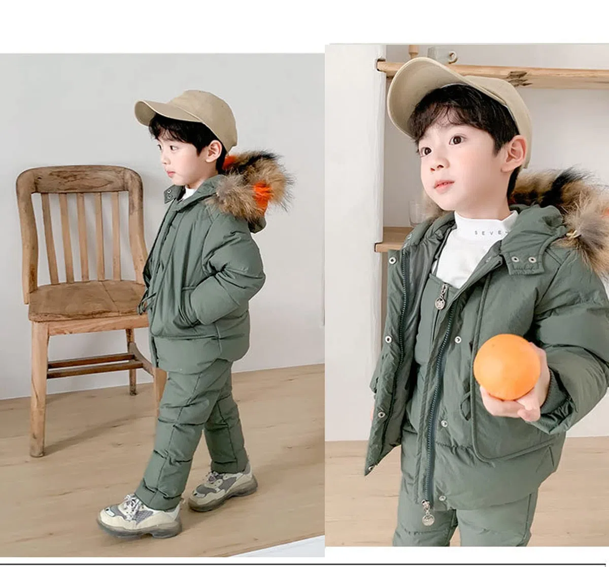 Traje de nieve infantil para niños pequeños, ropa de invierno, mono de piel sintética, chaqueta con capucha, abrigo, cartera