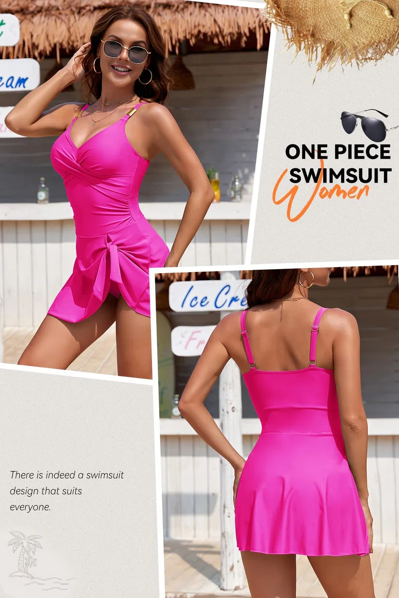 SHEKINI Traje de baño de una pieza para mujer, elegante, con cuello en V, tirantes ajustables, con slip interior, traje de baño de verano