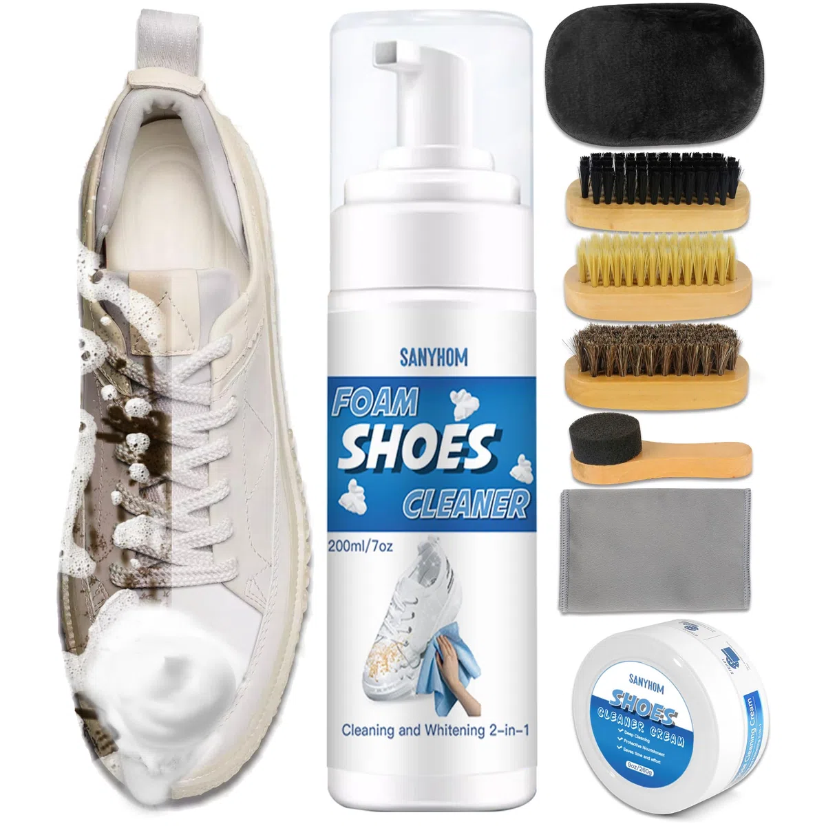 Kit de limpiador de zapatos, método de limpieza de secado rápido y fácil, fórmula suave, sin esfuerzo para tenis, lona, malla, plástico, golf, cuero, zapatos rosa y blanco, Blanco, Multiple