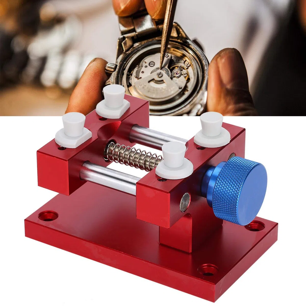 Soporte de caja de reloj ajustable y herramienta de extracción de correa para reparaciones de relojeros, kit de barra de resorte, carcasa trasera abierta, fácil mantenimiento