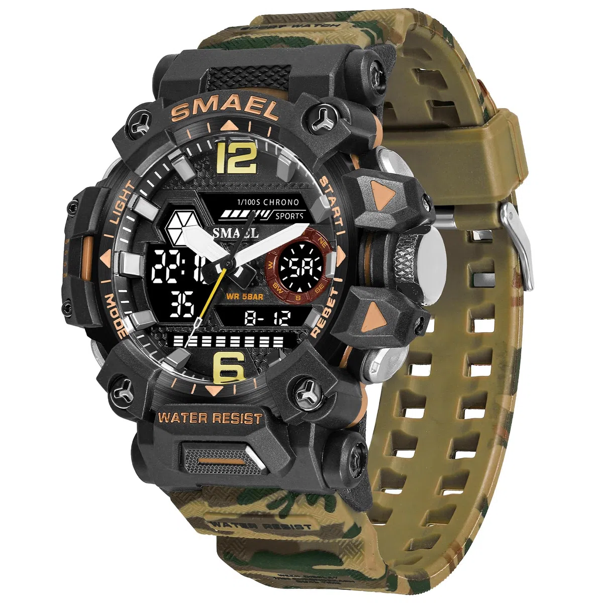 SMAEL Reloj de camuflaje militar para exteriores, LED, digital, impermeable, táctico, militar, deportivo, para hombre (camuflaje caqui 8072G), Camo Khaki-8072, Moderno, casual y deportivo