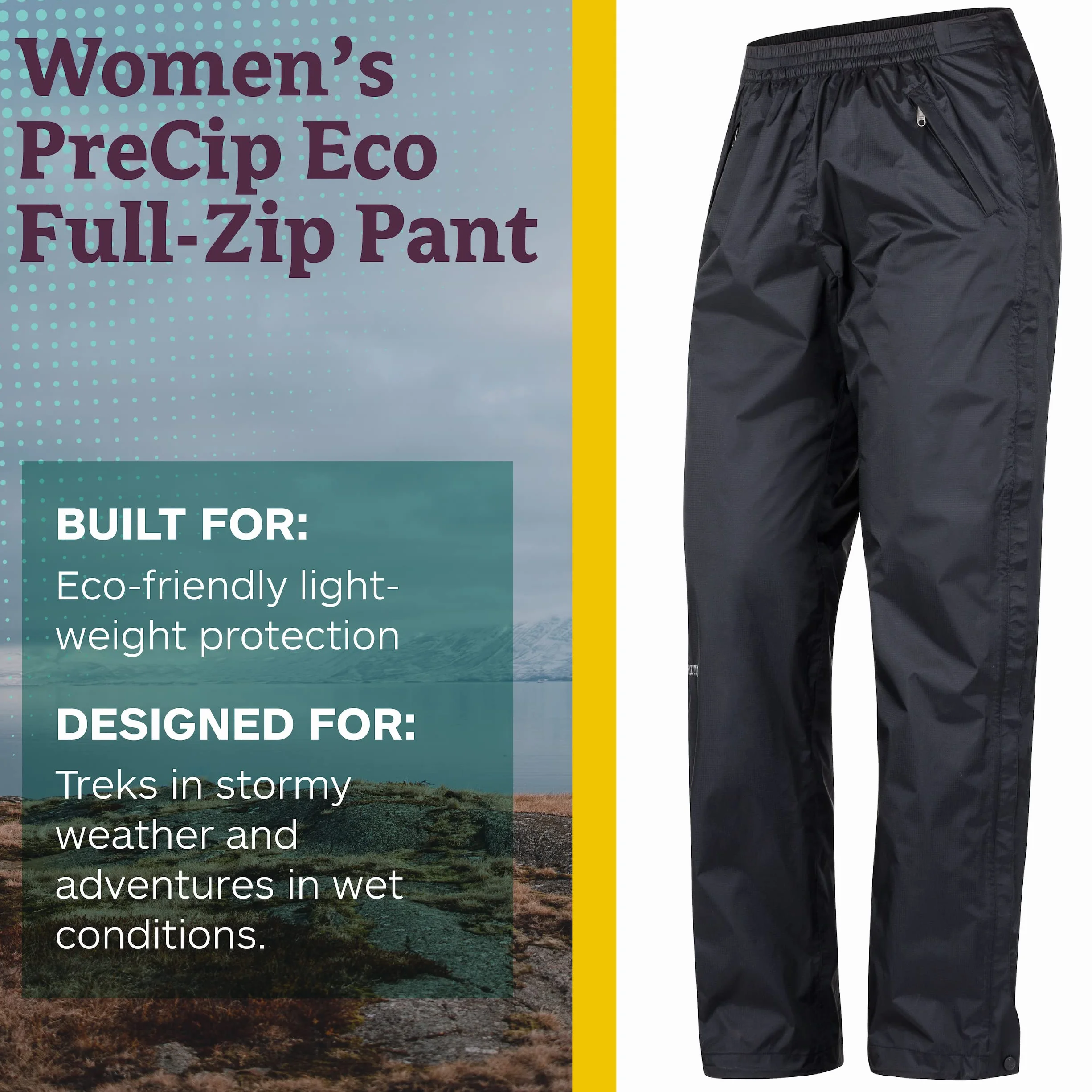 Marmot Wm's Precip Eco Full Zip Pant - Waterproof Trousers, Breathable Overtrousers, Lightweight Hiking Pant, Windproof Trekking Pants Mujer