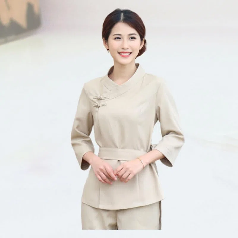 Hemobllo Traje De Técnico De Belleza Ropa Spa Y Estética Uniforme Peluquería Para Teñir El Cabello Diseño Ajustable Con Correa De Cintura Escote Limpio Talla Xl
