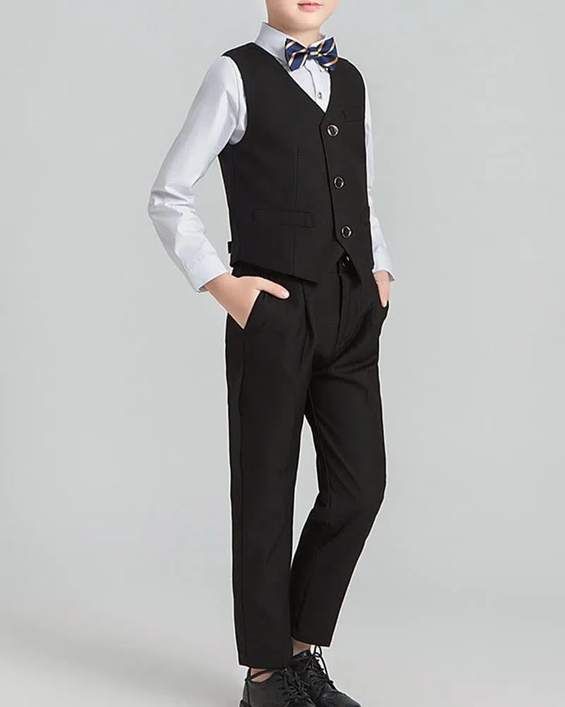 Niños Traje de Caballero Traje de Vestir de Color Sólido Ropa de Rendimiento de Vestir Formal Conjunto de Ropa de Fiesta de Boda Conjunto de Esmoquin Conjunto Blazer y Pantalón 2-7 años