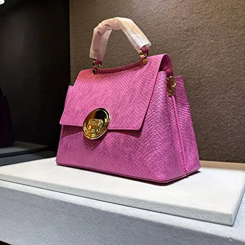 Bolso de Mensajero de Mujer de Piel de Serpiente Verde Hecho a Mano, Bolso de Moda de Piel de pitón, Bolso Cruzado de Cuero Genuino, Regalo para Ella (Rosa)