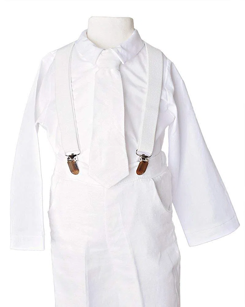 Un pequeño niño Landen Baby Suspender bautizo traje de bautizo - blanco - 9 meses