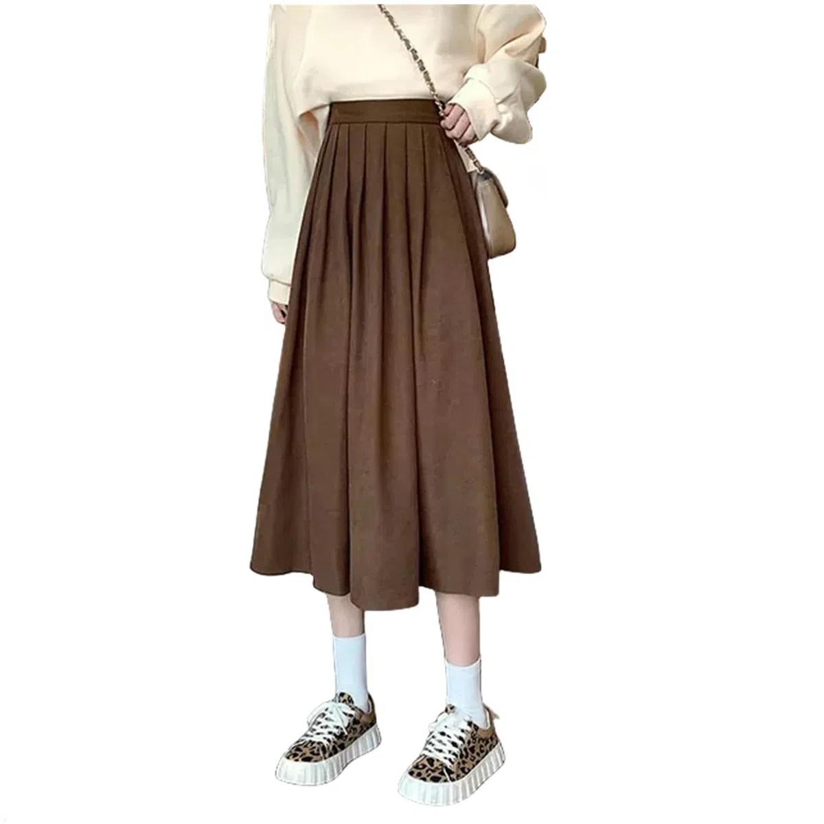 MdybF Falda Larga Mujer Foda Falta Plisada De La Cintura Alta Falda De La Universidad De La Universidad Damas Otoño Invierno Espesas Faldas De Línea A