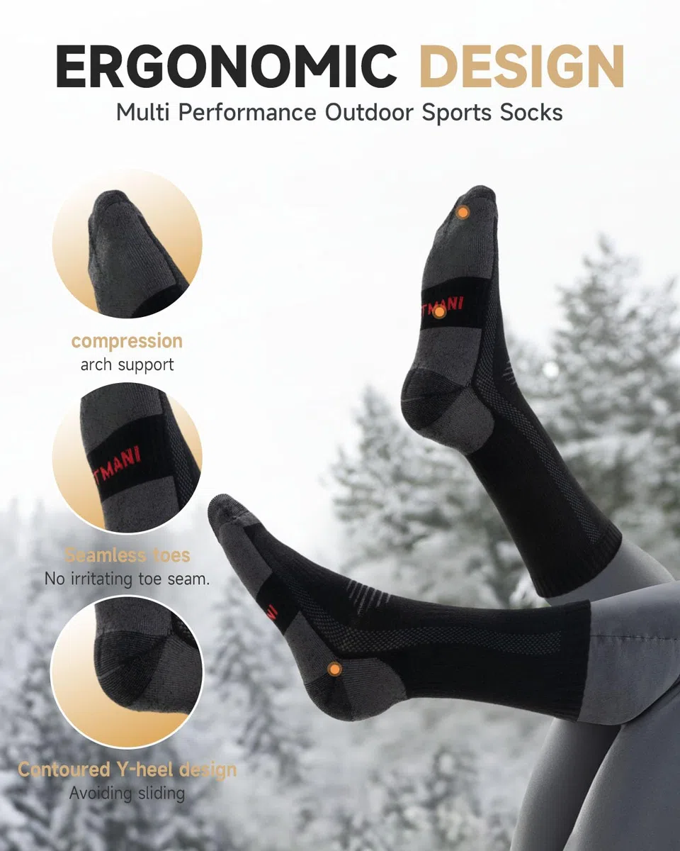 PULIOU Calcetines Hombres Mujeres 43-46 39-42 Invierno Calcetines Térmicos Calientes Calcetines de Senderismo Deporte Algodón Acolchado Calcetines Trekking Running Transpirable Trabajo