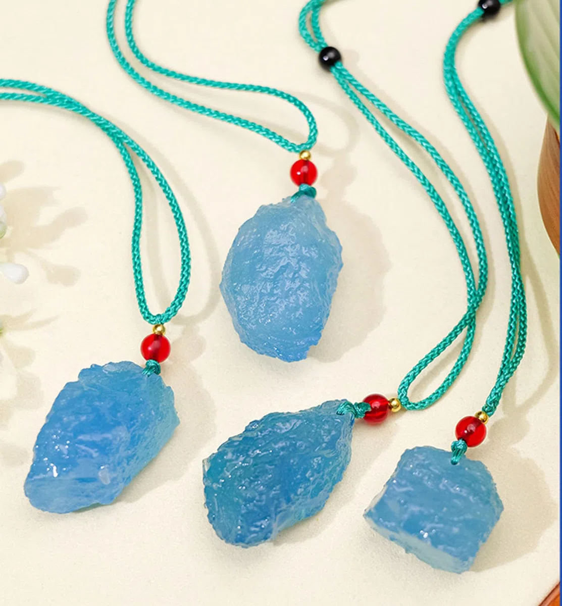 Collar de Piedra cruda Aguamarina, Colgante de Cristal de Piedras Preciosas Naturales Bruto para Mujeres y Hombres, Collar Cristales curativos Ajustables con Cuerda Tejida a Mano,A,10G