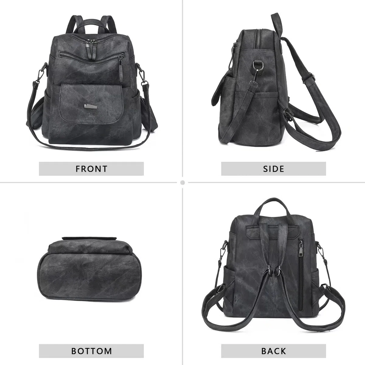 WYFJNX Mochila de piel sintética para mujer, diseño multiusos, bolso de hombro para mujer, mochila de viaje, Negro -, 12“*11“*5“, Mochilas de viaje