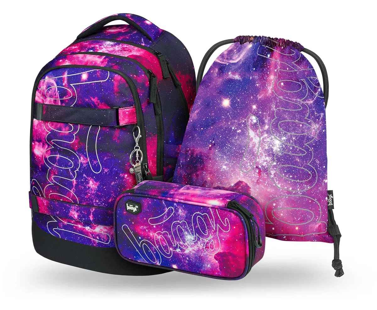Baagl Juego de mochila escolar para niños y niñas, adolescentes, 3 piezas, mochila de skate Max, mochila escolar a partir de 3ª clase, mochila escolar con correa para el pecho, mochila ergonómica para