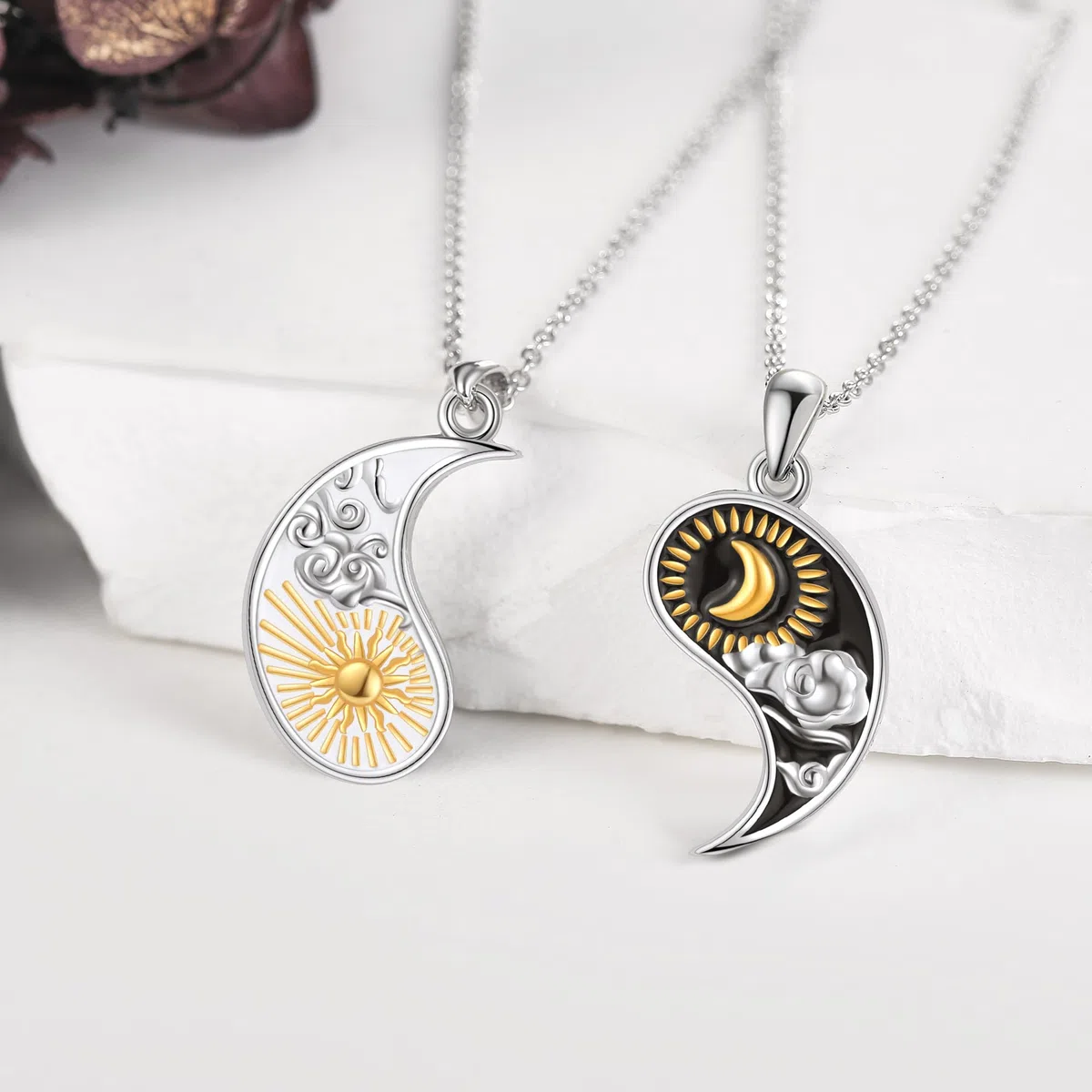 Collar a juego para parejas, de plata de ley 925, Yin Yang, collar a juego para parejas, día de San Valentín, regalo para mujeres y hombres, standard, Plata esterlina, No es una piedra
