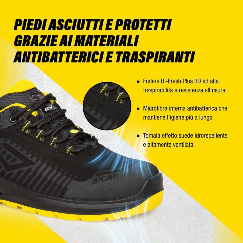 Bicap Aikido S3S - Zapatos de seguridad para hombre y mujer, puntera de aluminio, lámina de cero perforación, suela de poliuretano Bidensity, soporte BI-equilibrado, transpirable, ligero, sector