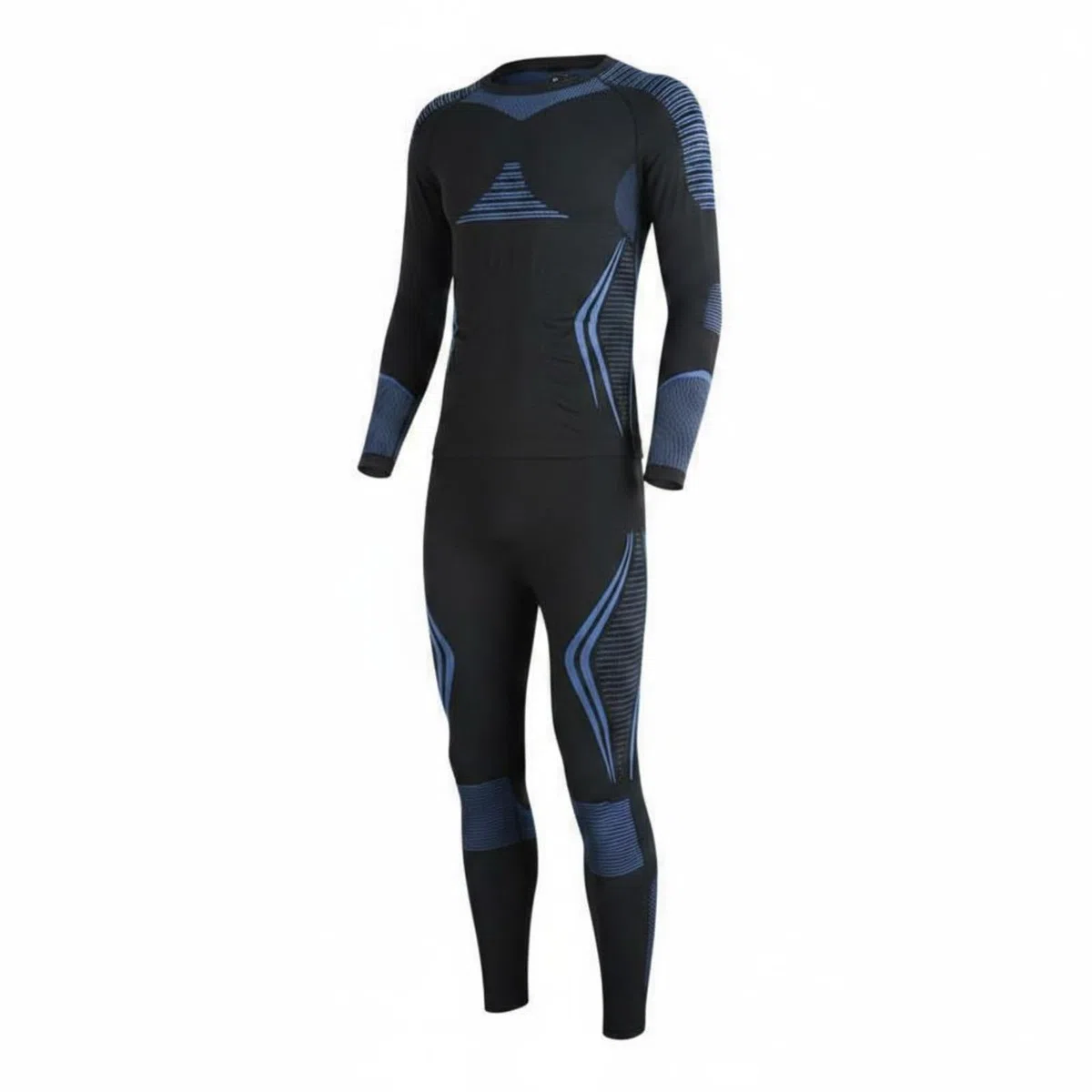 Conjunto Térmico de Manga Larga Secado Rápido Camiseta y Pantalón Térmicos Costuras Planas Malla Térmica para Hombres, Mujeres, Esquí, Azul, Negro Y Azul, M