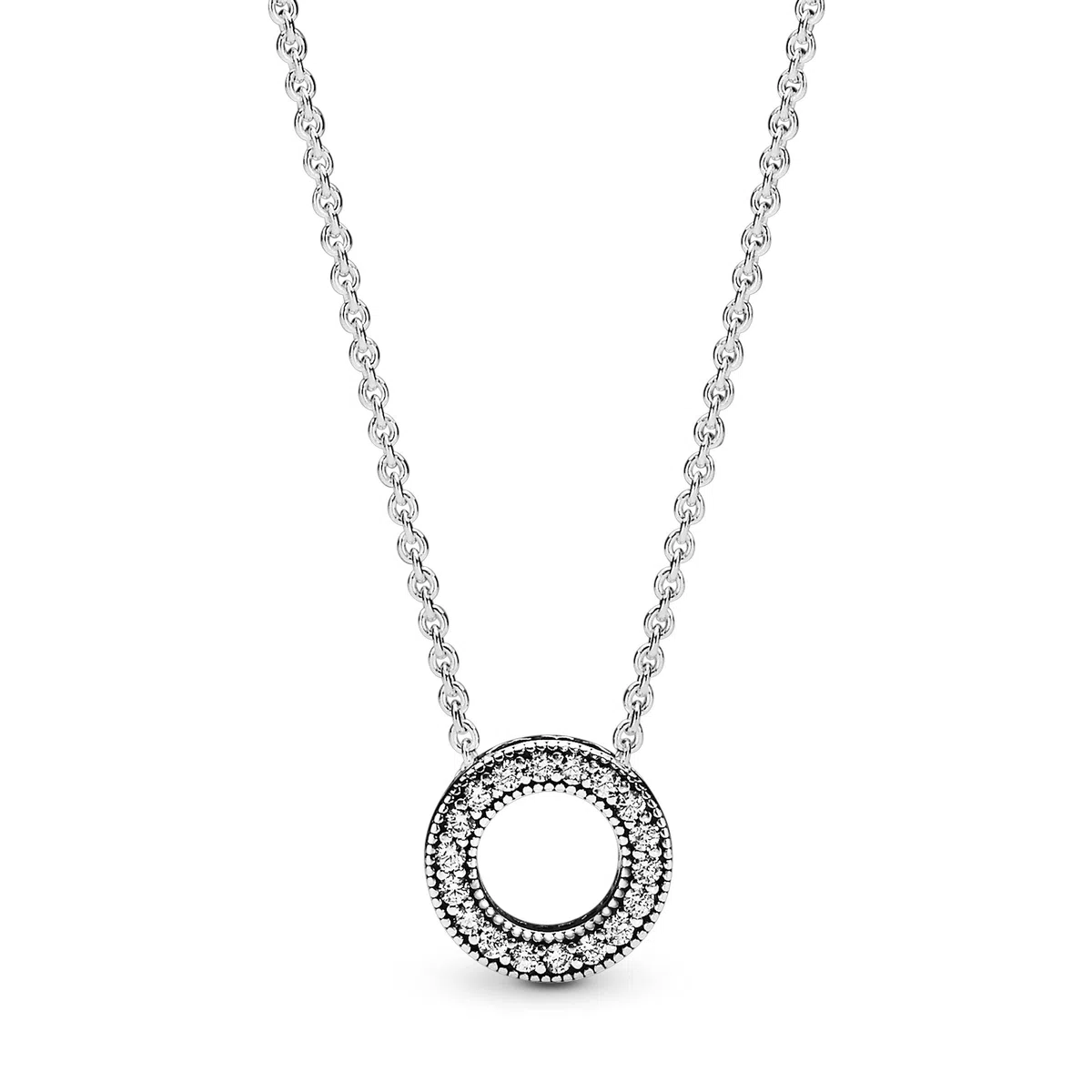 PANDORA Signature Collar reversible con círculo con engaste pavé con circonitas cúbicas transparentes