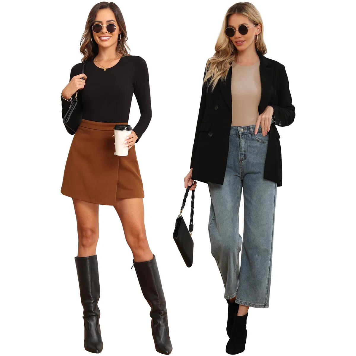 TVKSOM Paquete de 4/5 mamelucos de manga larga para mujer, cuello redondo, suave, transpirable, casual, elástico, básico