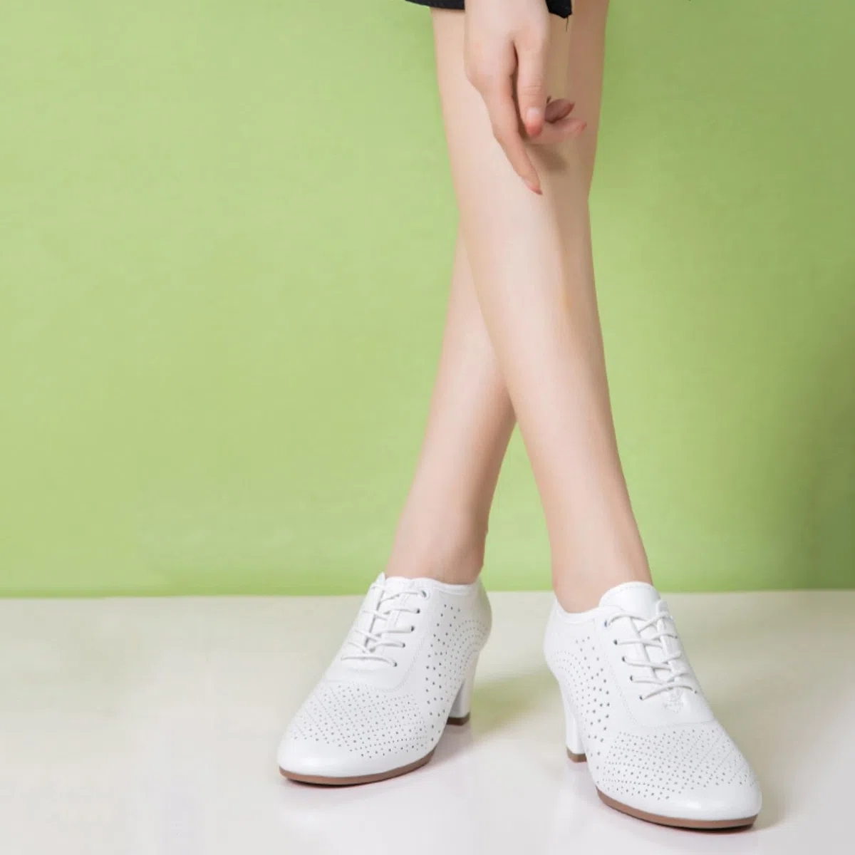 Zapatos Baile Latino Mujer Zapatos Modernos de Salón con Cordones Tacón Bajo de Cuero Transpirables para Bodas Y Fiestas