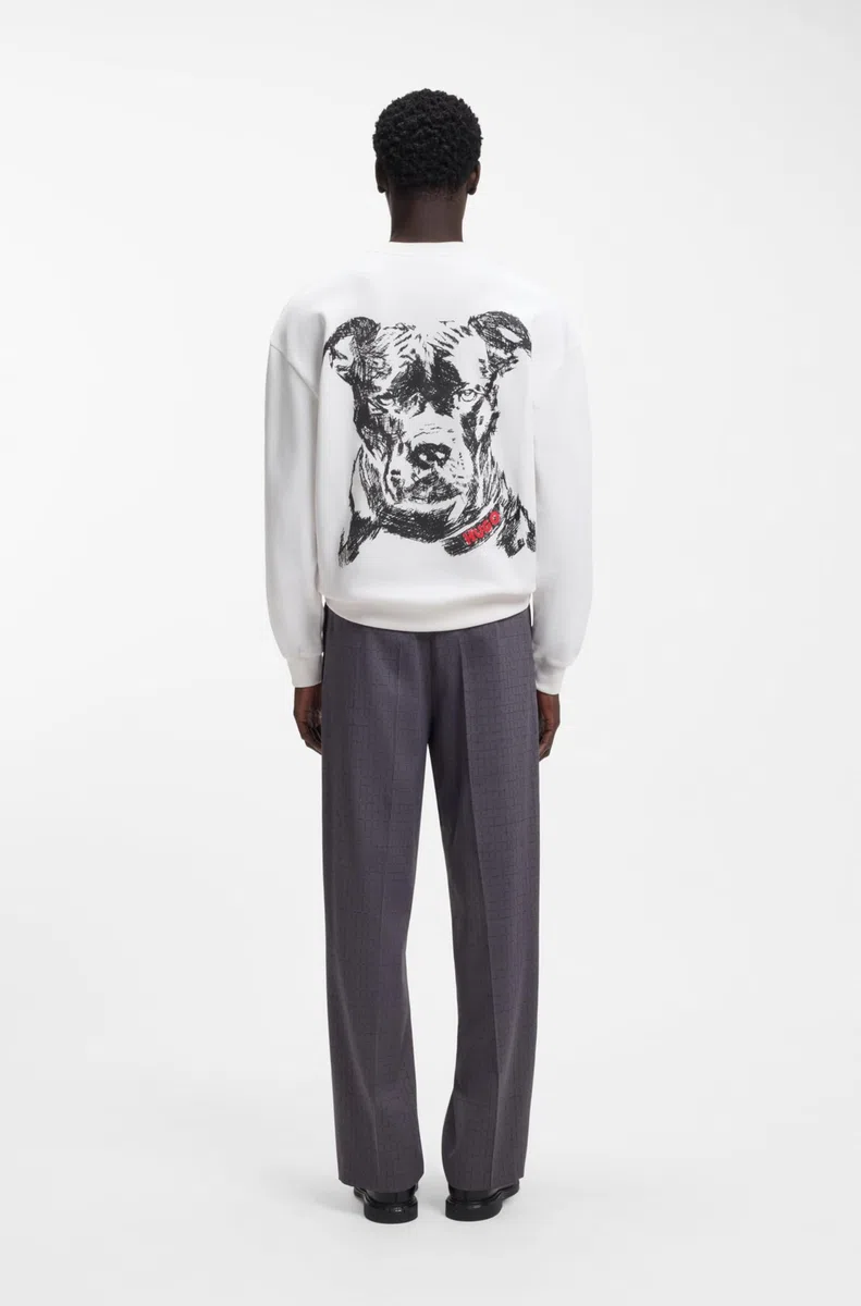HUGO BOSS Sudadera Relaxed fit en Felpa de algodón con ilustración de Perro Talla ECH Color Natural