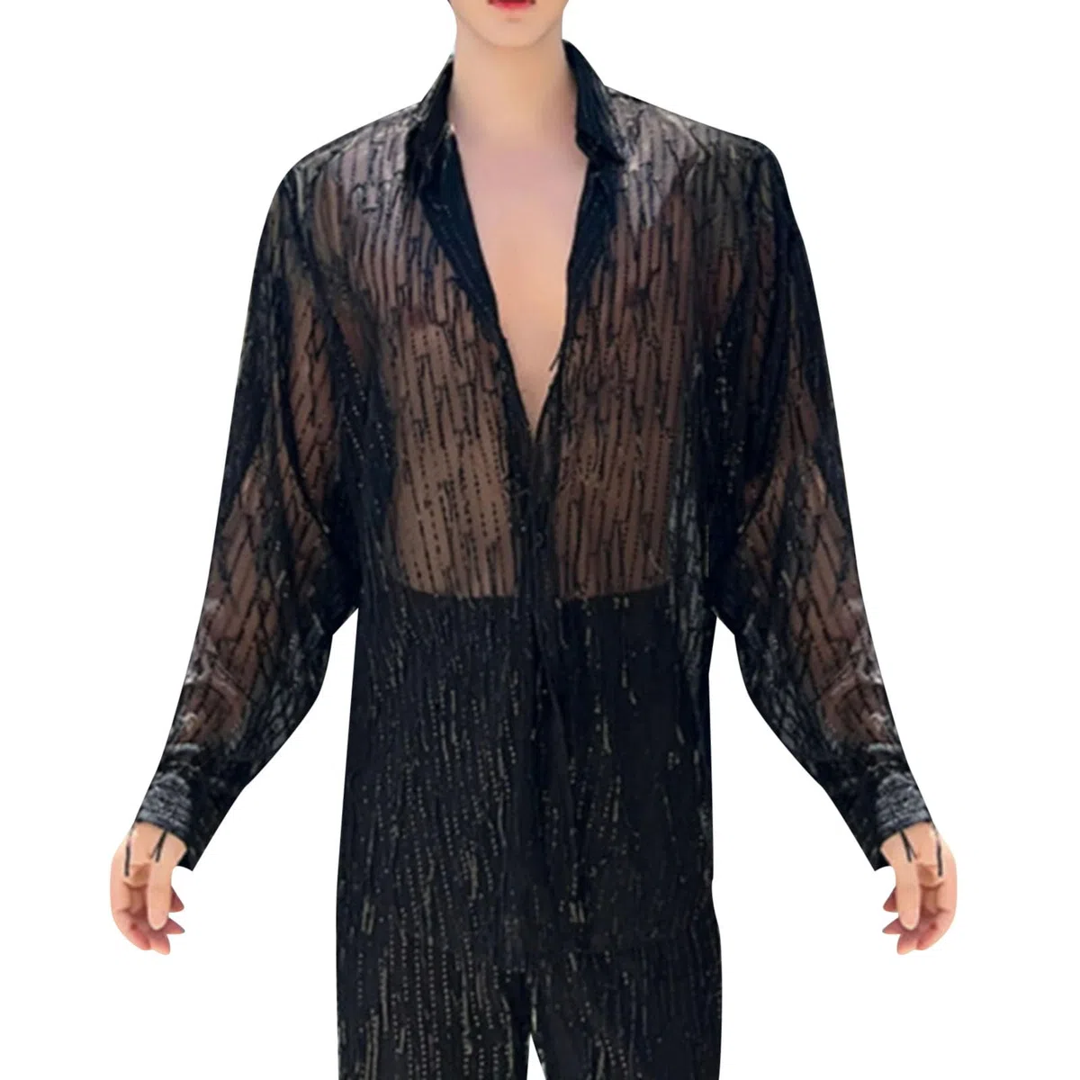 Camisa Purpurina Hombre - Camisa Hombre con Lentejuelas y Detalles Artesanales de Flecos para Eventos Nocturnos y Elegantes