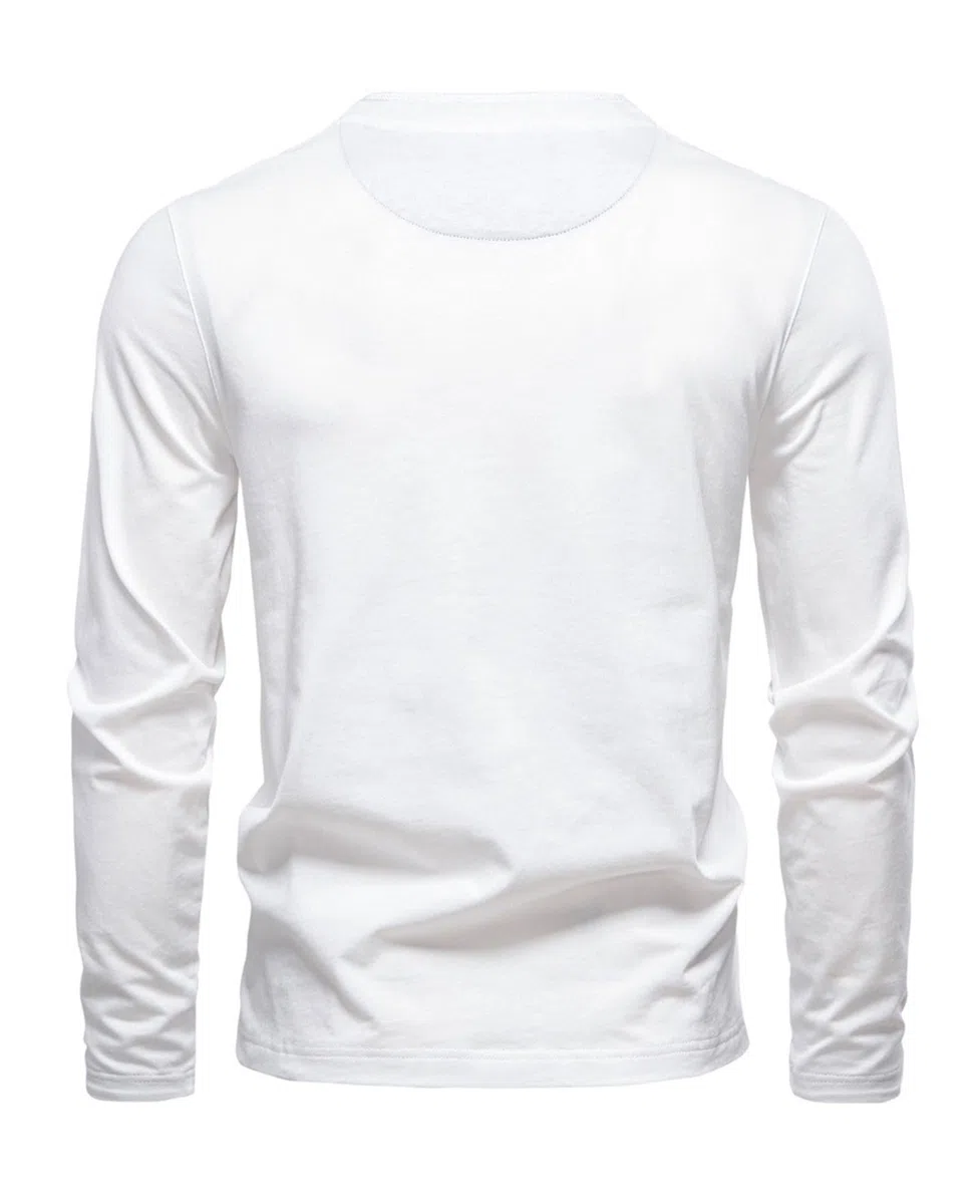 Camisetas Henley de algodón de manga larga para hombre, estilo casual, camisetas clásicas básicas, color liso, con botones