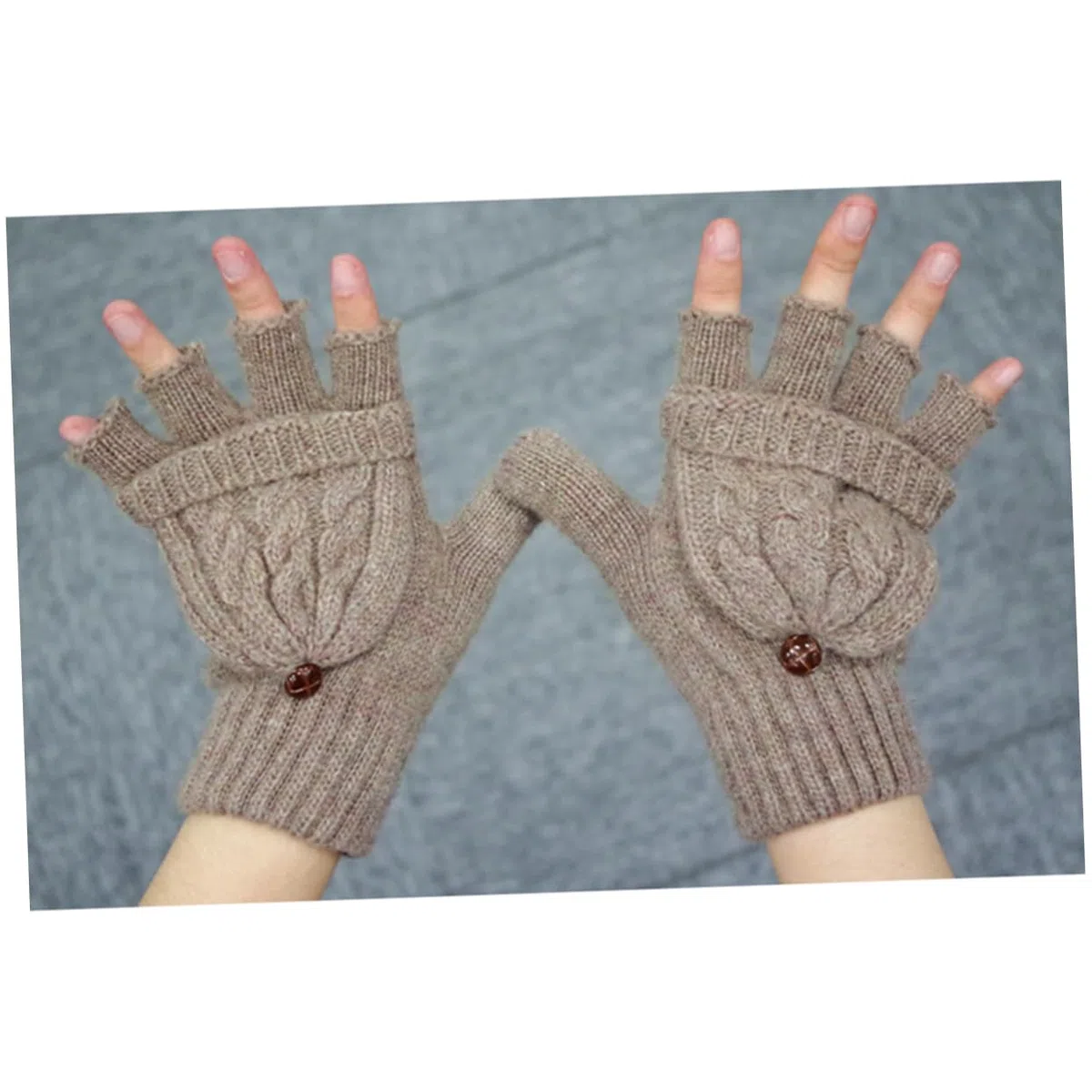 3piezas Guantes De Lana Sin Dedos Para Mujer Cálidos y Cómodos Con Cubierta De Mitones Para Invierno Marrón