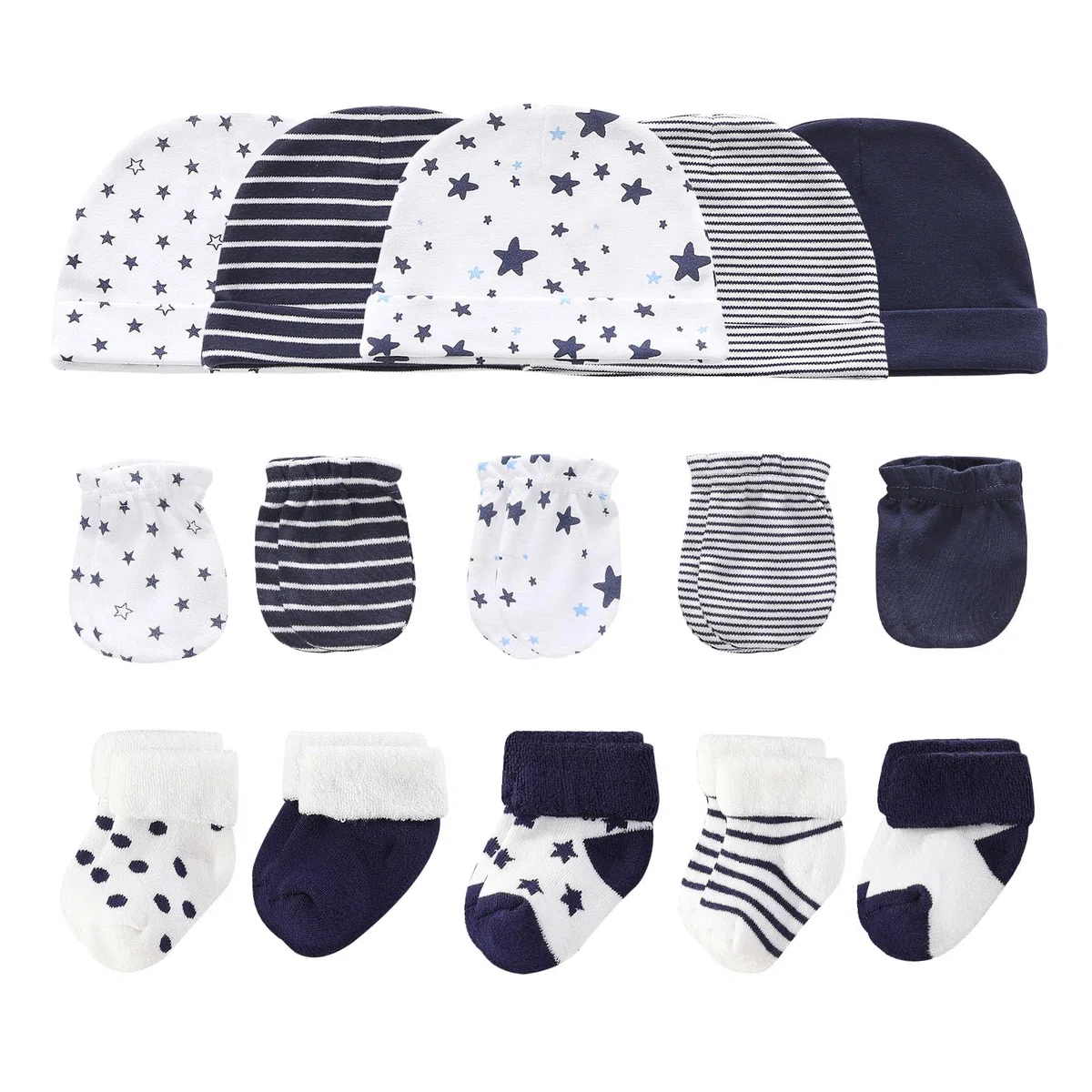 Ruliby Juego de gorros, manoplas y calcetines de algodón para recién nacido, gorro suave para bebés y niñas de 0 a 6 meses