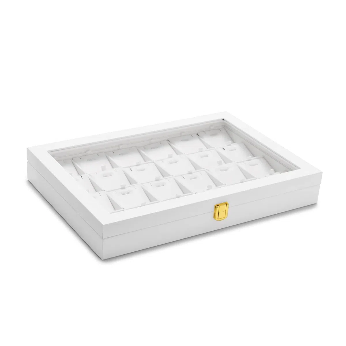 Bandeja Para Collares con 24 Compartimentos Caja de Almacenamiento de Cuero con Tapa Transparente Joyero con Cerradura para Varios Collares y Colgantes Adecuado para Mujeres y Niñas Blanco