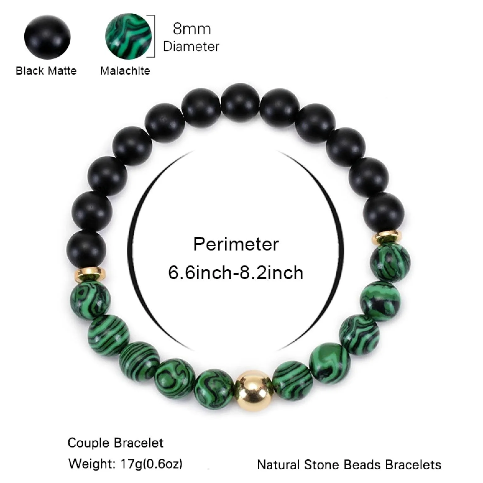 Pulsera difusora de aceites Esenciales para Mujer, Piedra de Lava, Pulsera de Piedra Natural de 8 mm, Pulseras elásticas para Hombre de 17 cm