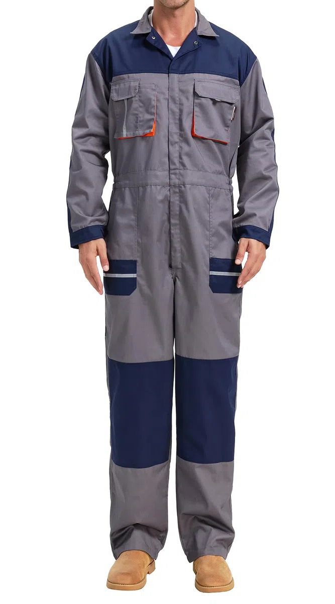 Mono de Trabajo de Hombre de Manga Larga con Rodilleras Puños y Cintura con Elástico, Pantalones con Peto de Trabajo para jardín y Garaje (Gris Oscuro, M)