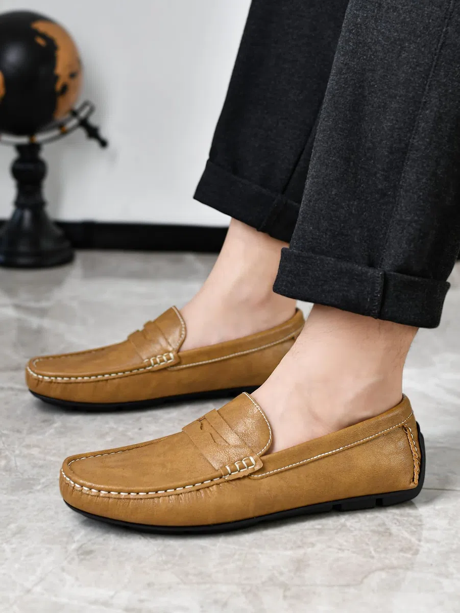 Mocasines de Piel Slip on clásicos para Hombre Zapatos Planos Transpirable cómodos Negocios Conducir Boda Vestir Formal