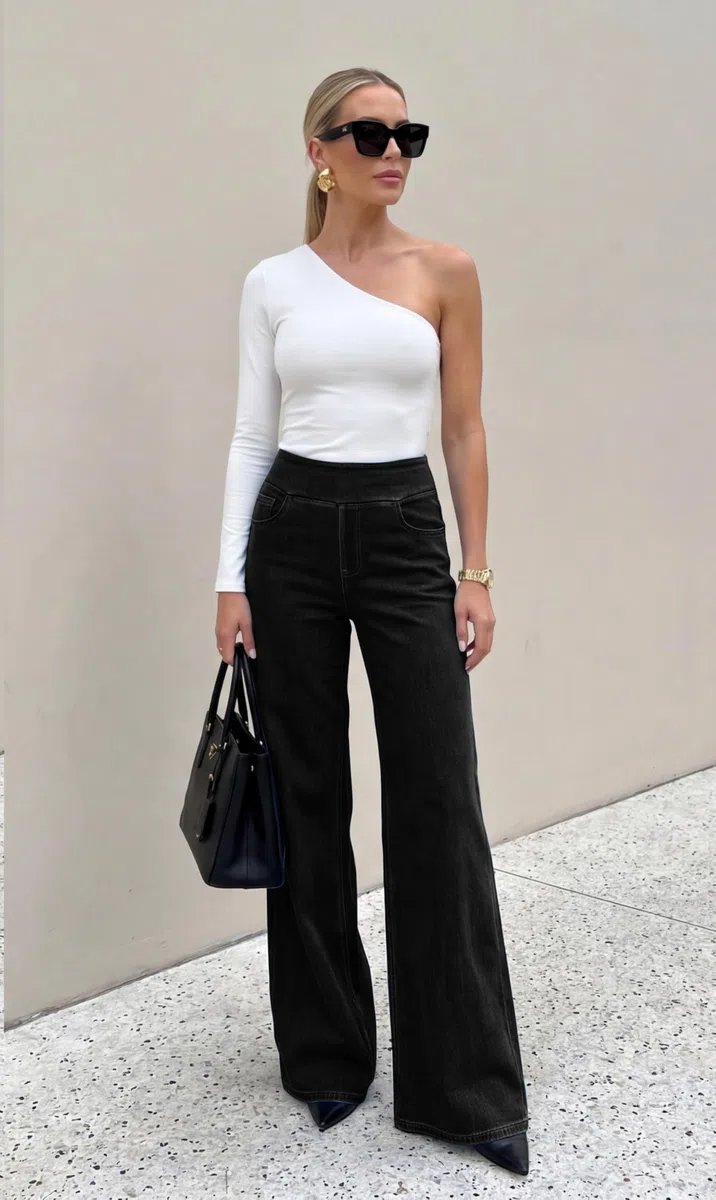 LaiEr Vaqueros Pierna Ancha para Mujer,con Efecto Reductor Abdominal y Corte Recto Holgado. Ideales para el Ocio y Fitness.Tejido de Denim Elástico a la Moda,Sin Efecto Desgastado ni Bigotes