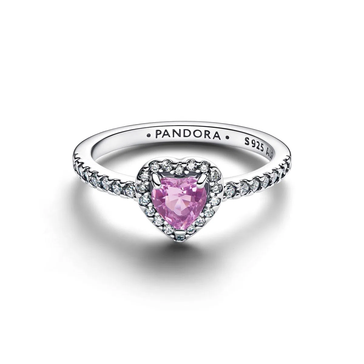 PANDORA Anillo de plata para mujer con corazón en relieve morado claro 198421C12