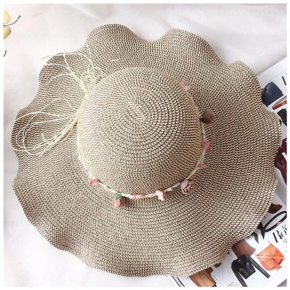 Sombreros de Paja de Verano para Mujer, con Parte Superior Redonda y Ancho, para Playa, 56-58 cm (código B M)