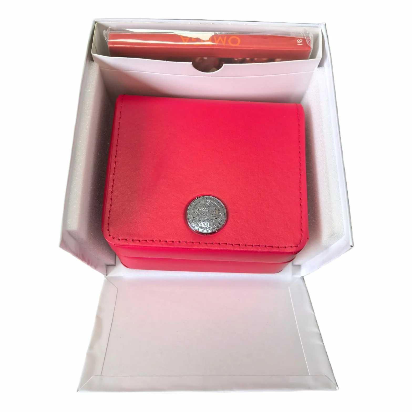 Caja Individual Expositor Reloj Cuero PU Marco Madera Interior Terciopelo Beige para Omega Speedmaster Snoopy Limited Edition
