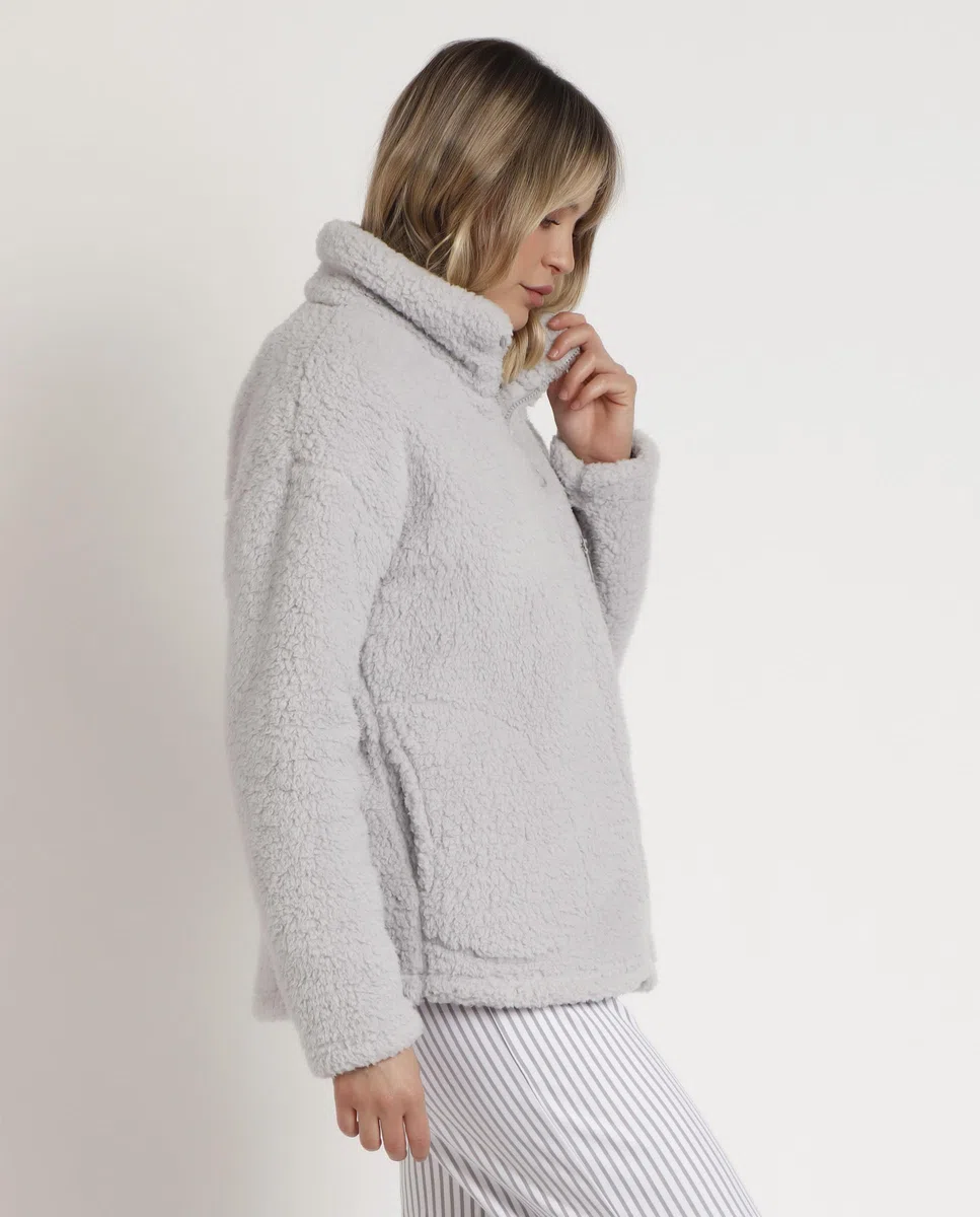 Bata Manga Larga Soft Home (FR/ES, Letras, L, Regular, Regular, Gris)