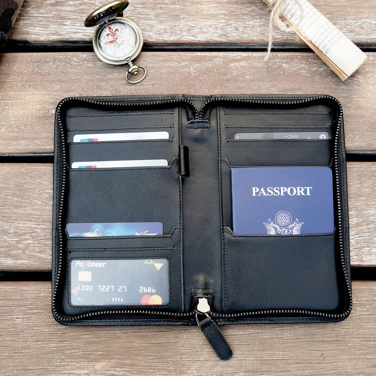 Polare - Funda de piel para pasaporte (4 pasaportes y 4 pasaportes)