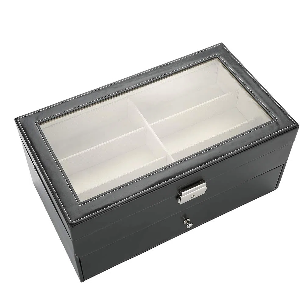 YUYTE Estuche de Almacenamiento para Anteojos, Organizador de Anteojos, Caja Expositora para Gafas de Sol, 12 Ranuras, Doble Capa con Cubierta Transparente para Uso Personal o