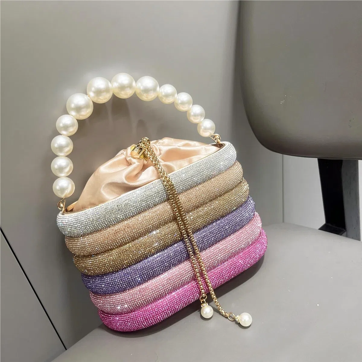 Bolso de mano de noche con diamantes de imitación, bolso de mano, bolso de hombro, bolso de mano de cristal brillante, bolso tipo cubo Para Boda Novia Banquete