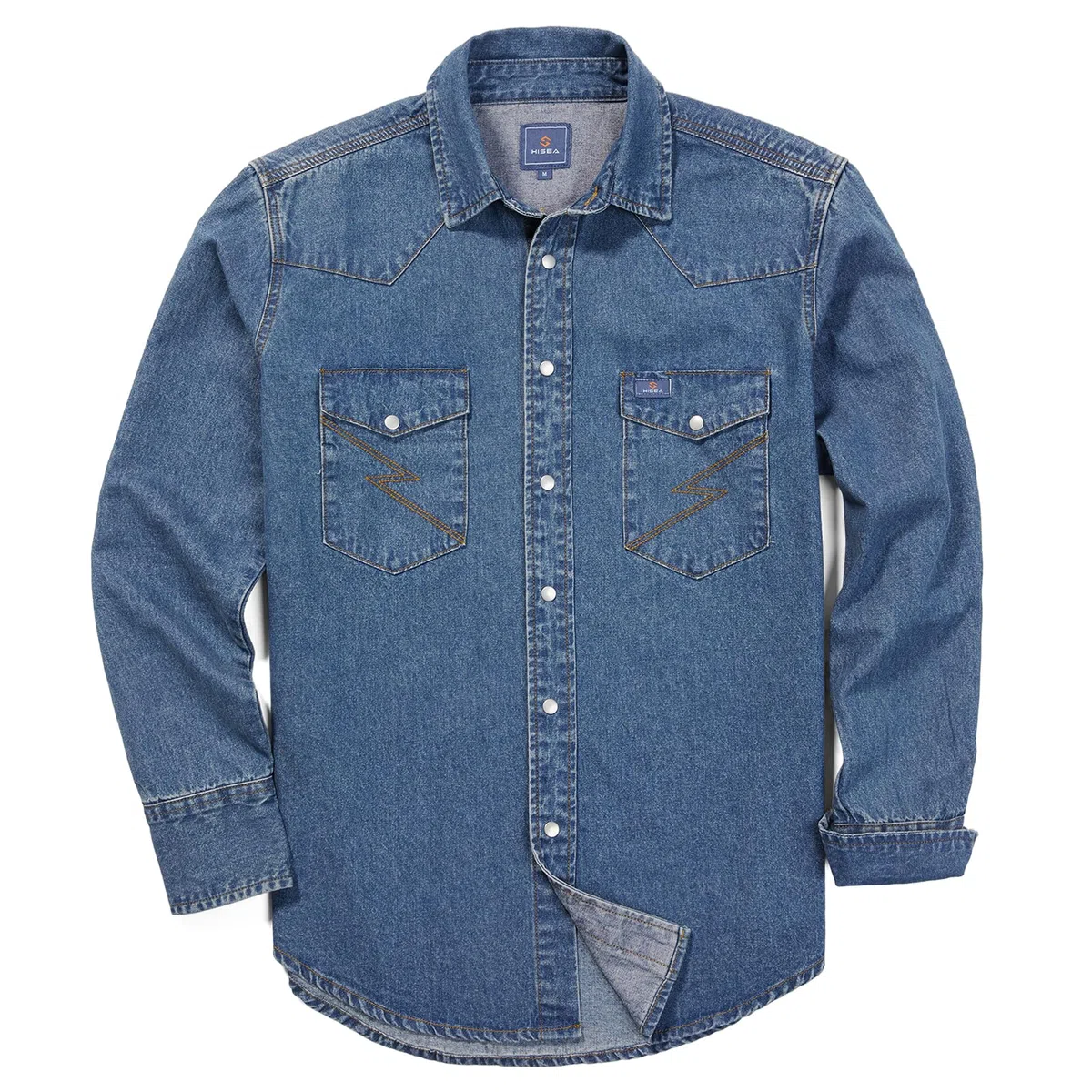 HISEA Camisa vaquera de manga larga para hombre, camisa de trabajo para hombre, ajuste regular, con botones, camisas de trabajo de algodón, acabado lavado