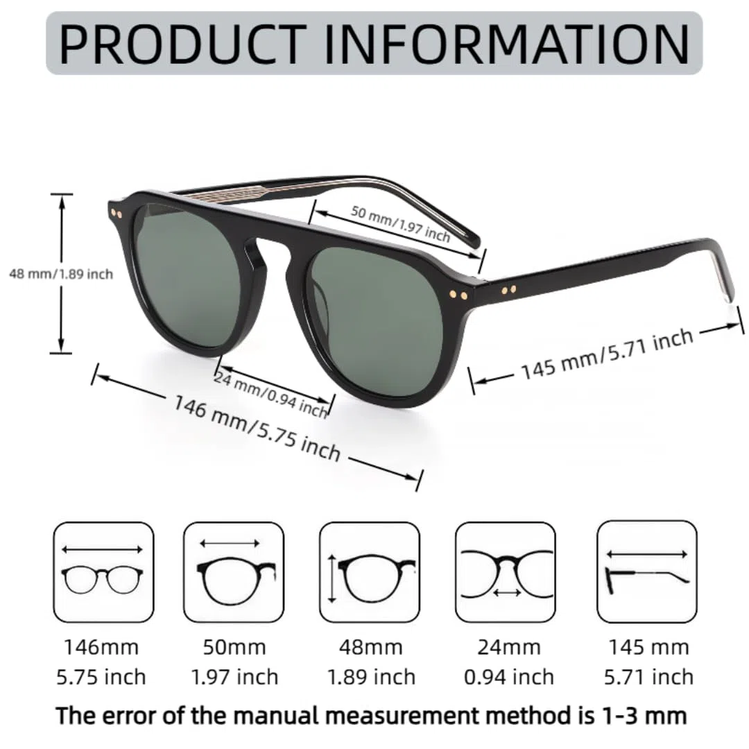Gafas de sol retro clásicas con protección UV400. Material de acetato lujoso y a la moda.