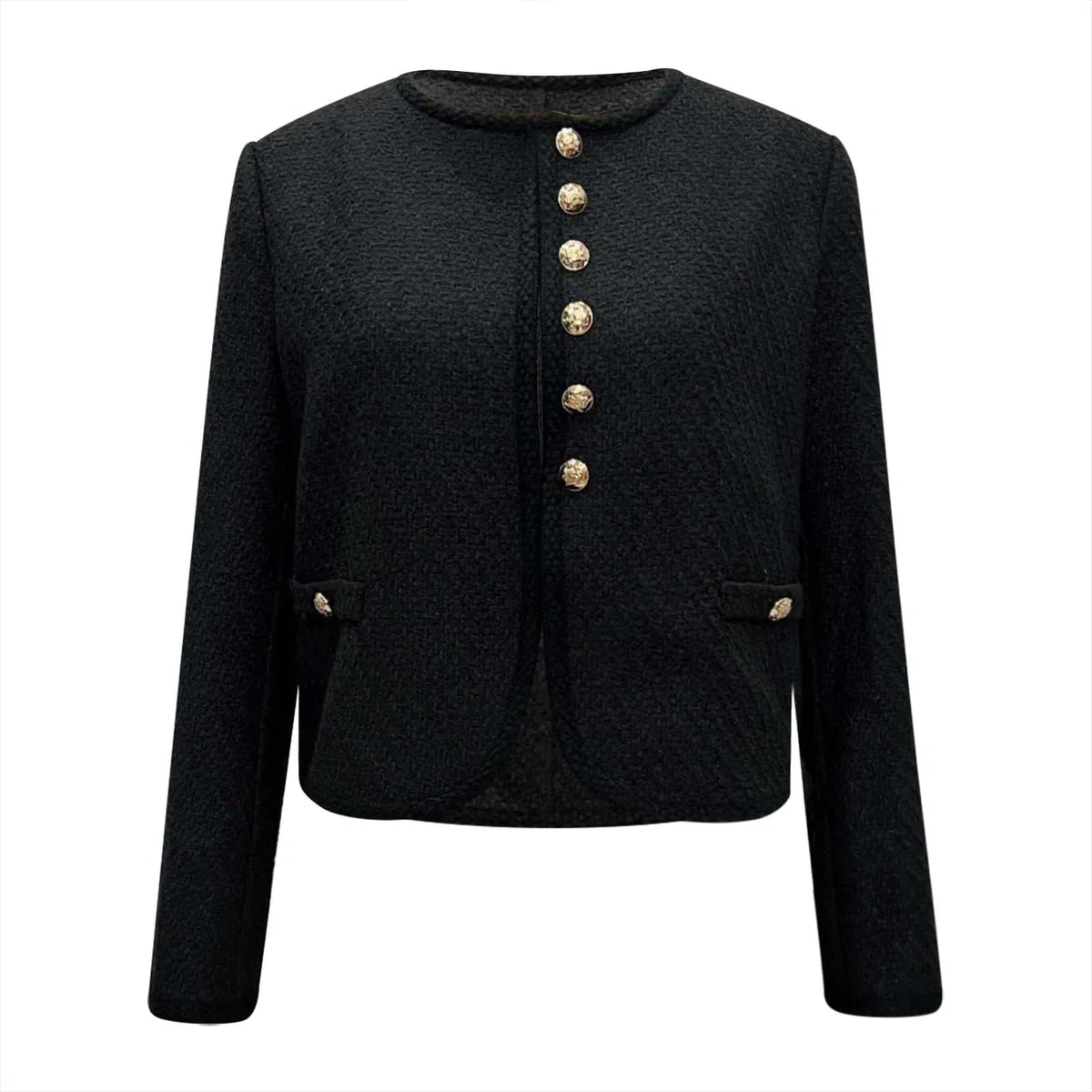 Chaqueta Informal Ligera de Cuello, cárdigan Corto con Botones metálicos clásicos para otoño, Mujer, Elegante, Moda